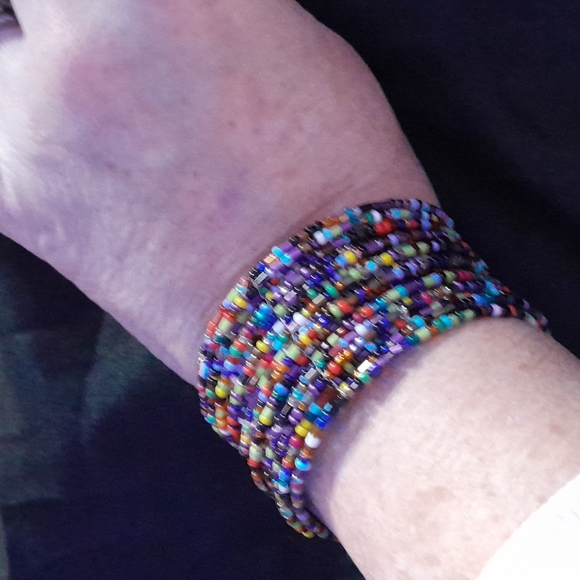 Vintage Glass Seed Beaded 18 Row Cuff Bracelet - Picture 4 of 5
